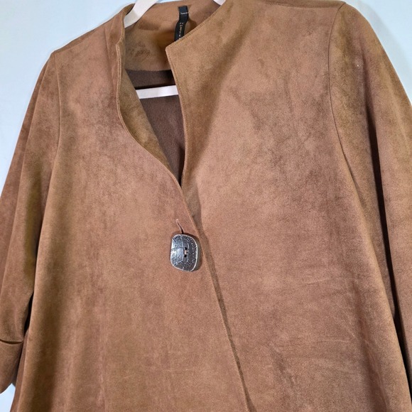 IC BY CONNIE K Women S Brown Asymmetric Faux Suede Blazer Jacket Artsy Lagenlook - Picture 3 of 9